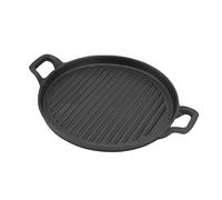 Akozon Reversible Cast Iron Griddle with Dual Handles - Ribbed Round Frying Pan for Gas and Electric Stovetops - Versatile Outdoor Cooking (31cm / 12.2in)