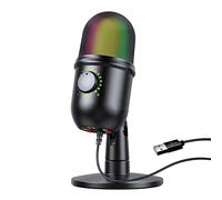 Akozon RGB USB Condenser Phone with Cardioid Pickup, Mic Ligng Effects, One-Button Mute, Real-Time Monitoring, and Adjustable Desktop Stand for Streaming & Gaming