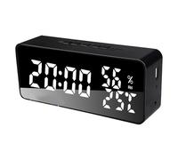 Akozon Smart LED Mirror Alarm Clock with 5 Alarms, Snooze Countdown, Temperature & Humidity Display | Adjustable Brightness | Digital Clock for Bedroom & Desk | Voice Recording & APP (Black)