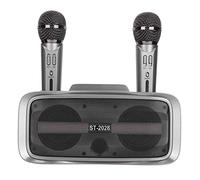 Akozon ST-2028 Portable Karaoke Speaker System - Karaoke Machine with 2 Wireless Microphones for Weddings, Parties, and Lectures - Sleek Silver and Black Design