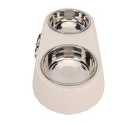 Akozon Stylish Bow Tie Pet Double Bowl Set - Stainless Steel Dog and Cat Feeding and Watering Bowls (Cream)