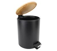 Akozon Trash Can with Foot Pedal - Large Capacity Round Waste Bin with Soft Close Lid for Bathroom and Kitchen - Black (5L)