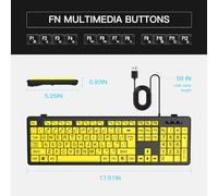 Akozon Wired Keyboard - Yellow Large Character Keyboard for Seniors with High Contrast, USB Plug-and-Play, Quiet Typing, Splash-proof Design, and Fast Transmission