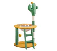 AKPHBKFG Cactus cat tree for indoor cats, with space capsule, cat tower with scratching post, hanging ball and small ladder, 97 cm, suitable for indoor cats to climb and relax, green A,50 * 97 * 50cm