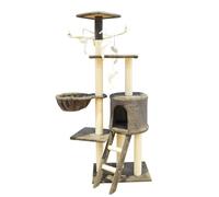 AKPHBKFG Cat scratching post, indoor cat tree, multi-layer cat tower, plush cat bed, toy mouse, pompom, cat tree for indoor cats to climb, play and relax, dark gray A,138 * 34 * 48cm