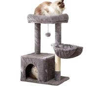 AKPHBKFG Cat scratching post multi-layer cat climbing tower small cat tower with hammock, suitable for indoor cats to climb and rest with plush ball toys dark gray A,45 * 35 * 77cm