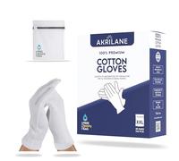 AKRILANE XXL Extra Extra Large 20 Pairs 100% Premium Cotton Gloves for Dry Hands | Moisturizing Overnight Gloves for Eczema, Psoriasis & Skin Spa Treatment for Women & Men | Free Laundry Bag