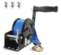 AKRIXKIP Boat Trailer Winch 1600lbs Hand Winch with 26ft Blue Winch Strap, 4:1 Gear Portable Winch with Hook, 2 Way Ratchet Manual Winch for Jet Ski Boat Towing Pulley Drag Winch