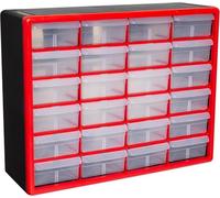Akro-Mils 10124 24-Drawer Plastic Drawer Storage Cabinet for Garage Organization, Teacher Toolbox, Makeup Organizer, and More, 50.8 cm W x 16 cm D x 40.6 cm H, Red