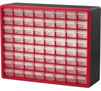 Akro-Mils 10164 64-Drawer Plastic Drawer Storage Cabinet for Garage Organization, Teacher Toolbox, Makeup Organizer, and More, 50.8 cm W x 16 cm D x 40.6 cm H, Red