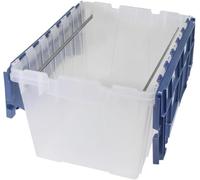 Akro-Mils 12 Gallon KeepBox File Box Plastic Stackable Storage Container with Hinged Attached Lid and Rails for Hanging File Folders, 21-Inch L x 15-Inch W x 12-Inch H, Clear/Blue