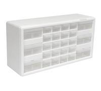 Akro-Mils 26-Drawer Plastic Drawer Storage Cabinet for Garage Organization, Bead Organizer, Building Bricks Storage, Teacher Toolbox, Makeup Organizer, 20-Inch W x 6-Inch D x 10-Inch H, 10124 White