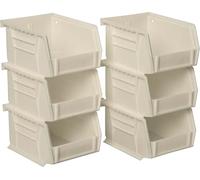 Akro-Mils 30210 AkroBins Plastic Storage Bins, Space-Saving Stackable Bins for Garage, Pantry, Craft Organization, 5-Inch x 4-Inch x 3-Inch, Stone, 6-Pack