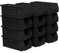 Akro-Mils 30220 AkroBins Plastic Storage Bins, Space-Saving Stackable Bins for Garage, Pantry, Craft Organization, 18.7 cm x 10.5 cm x 7.6 cm, Black, 12-Pack