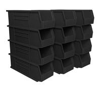 Akro-Mils 30234 AkroBins Plastic Storage Bins, Space-Saving Stackable Bins for Garage, Pantry, Craft Organization, 37.5 cm x 14 cm x 12.7 cm, Black, 12-Pack