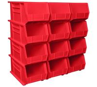 Akro-Mils 30240 AkroBins Plastic Storage Bins, Space-Saving Stackable Bins for Garage, Pantry, Craft Organization, 15-Inch x 8-Inch x 7-Inch, Red, 12-Pack