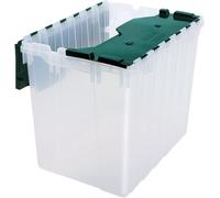 Akro-Mils 66497 18 Gallon Plastic Stackable Storage KeepBox Tote Container with Hinged Attached Lid, 21-Inch L x 15-Inch W x 17-Inch H, Clear/Green