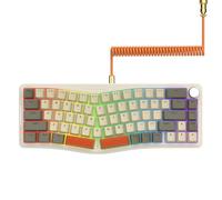 AKS068 65% Wireless Mechanical Gaming Keyboard with Coiled Cable, 68-Key Alice-Layout BT5.0/2.4G/Wired Mechanical Keyboard, RGB Hot Swappable VIA/QMK Programmable Knob Gasket Mount for Win/Mac (Grey)