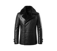 Aksah Fashion Leon S. Kennedy Requiem Jacket, Black Real Leather Coat with Faux Fur Collar