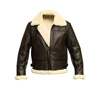 Aksah Fashion Men B3 RAF Air Force Bomber Aviator Winter Artificial Fur Shearling Brown Genuine Sheepskin Leather Jacket Men