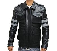 Aksah Fashion Men Resident RE 6 Leon Kennedy Gaming Jacket Black Leather Biker Café Racer Jacket