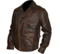 Aksah Fashion Men's Escape from New York Movie Snake Plissken Kurt Russell Antique Distressed Brown Biker Leather Jacket
