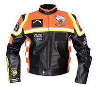 Aksah Fashion Men's HDDM Mickey Rourke Biker Cow Leather Jacket | Orange and Black Leather Jacket