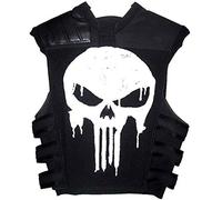 Aksah Fashion Men's Punisher Frank Castle Black Cotton Faux Leather Vest | Skull Logo Black Biker Tactical Vest