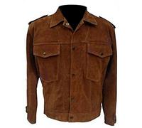 Aksah Fashion Men's Rubber Soul Lennon John Trucker Brown Suede Beatles Leather Jacket