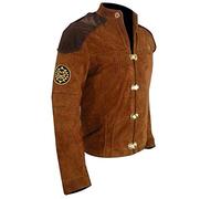 Aksah Fashion Men's Stand up Collar Slim Fit Battlestar Galactica Suede Leather Jacket Brown