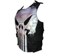 Aksah Fashion Men's The Punisher Season 2 Jon Bernthal Black Leather Vest Skull Logo Black Motorcycle Tactical Real Leather Vest
