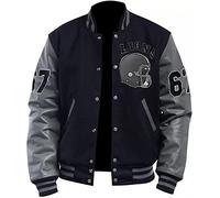 Aksah Fashion Men's Tom Hardy Venom Varsity Jacket | Black and Grey Wool and Leather Sleeves Jacket