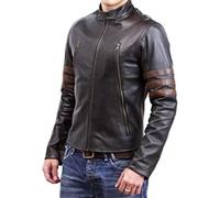 Aksah Fashion Men's X Wolverine Brown Motorcycle Bomber Jacket | Men's Origins Biker Genuine Leather Jacket
