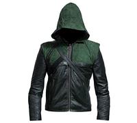 Aksah Fashion Motorcycle Biker Oliver Queen Green Arrow Jacket with Detachable Hooded Costume Jacket