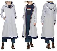 Aksah Fashion Womens White 13 Doctor Who Cotton Long Trench Coat with Hood Costume