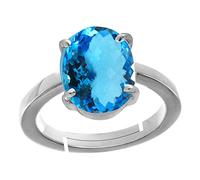 AKSHITA GEMS 12.25 Ratti 11.00 Carat Blue Topaz Ring Natural Topaz Ring Original Certified Oval Astrology Elegant Energized Blue Topaz Stone Adjustable Silver Plated Birthstone Ring Brass