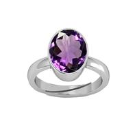 Akshita gems 12.25 Ratti Amethyst Silver Plated Ring Katela Ring Original Certified Purple Natural Jamuniya Stone Ring Astrological February Birthstone Adjustable Ring Size 16-24, Brass