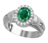 Akshita gems 13.00 Ratti Colombian A1 Quality Emerald Gemstone Panna Silver Adjustable Ring for Men and Women, Brass, Emerald, Brass, Emerald
