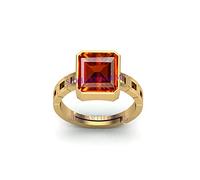 AKSHITA GEMS 13.00 Ratti Gomed Ring Natural Quality & Original Stone Panchdhatu & Ashtadhatu Metal Adjustable Ring Rashi Ratna Loose Gemstone Gold Plated Ring for Men and Women, Brass, Garnet