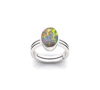 Akshita gems 14.00 Ratti 13.00 Carat Super Multi Fire Opal Silver Ring, Certified Natural Oval White Australian Loose Gemstone (Certified Lab Card - Certificate), Silver Plated
