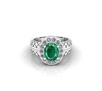 Akshita gems 16.25 Ratti Colombian A1 Quality Emerald Gemstone Panna Silver Adjustable Ring for Men and Women Brass Emerald, Brass, Emerald