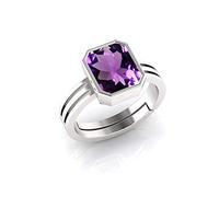 Akshita gems 2.25 Ratti 1.00 Carat Amethyst Silver Plated Ring Katela Ring Original Certified Purple Natural Jamuniya Stone Ring Astrological February Birthstone Adjustable Ring Size 16-24