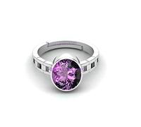 AKSHITA GEMS 3.25 Carat 4.00 Ratti Amethyst Purple Crystal Stone Silver Plated with Adjustable Metal Ring for Uni for Astrological Purposes (4.25), Brass, Amethyst, Brass, Amethyst