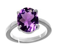 Akshita gems 3.25 Ratti 2.00 Carat Amethyst Silver Plated Ring Katela Ring Original Certified Purple Natural Jamuniya Stone Ring Astrological February Birthstone Adjustable Ring Size 16-24