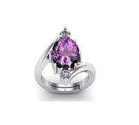 AKSHITA GEMS 4.00 Carat 5.00 Ratti Amethyst Silver Plated Ring Katela Ring Original Certified Purple Natural Jamuniya Stone Ring Astrological February Birthstone Adjustable Ring Size J to Z