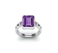AKSHITA GEMS 4.25ct 5.00 Ratti Amethyst Silver Plated Ring Katela Ring Original Certified Purple Natural Jamuniya Stone Ring Astrological February Birthstone Adjustable Ring Size J to Z Available