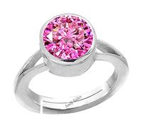 AKSHITA GEMS 4ct Natural Pink Cubic Zirconia 500 Ratiti American Diamond Adjustable Ring Silver Plated with Certified Gemstones for Men and Women, Brass, Cubic Zirconia
