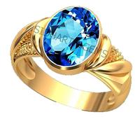AKSHITA GEMS 5.00 Carat Blue Topaz Natural Topaz Original Certified Oval Astrology Elegant Energized Blue Topaz Adjustable Gold Plated Birthstone Ring Metal Topaz