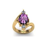 AKSHITA GEMS 5.00 Ratti 4.00 Carat Amethyst Gold Plated Ring Katela Ring Original Certified Purple Natural Jamuniya Stone Ring Astrological February Birthstone Adjustable Ring Size J to Z