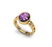 AKSHITA GEMS 5.00 Ratti 4.25 Carat Amethyst Gold Plated Ring Katela Ring Original Certified Purple Natural Jamuniya Stone Ring Astrological February Birthstone Adjustable Ring Size J to Z